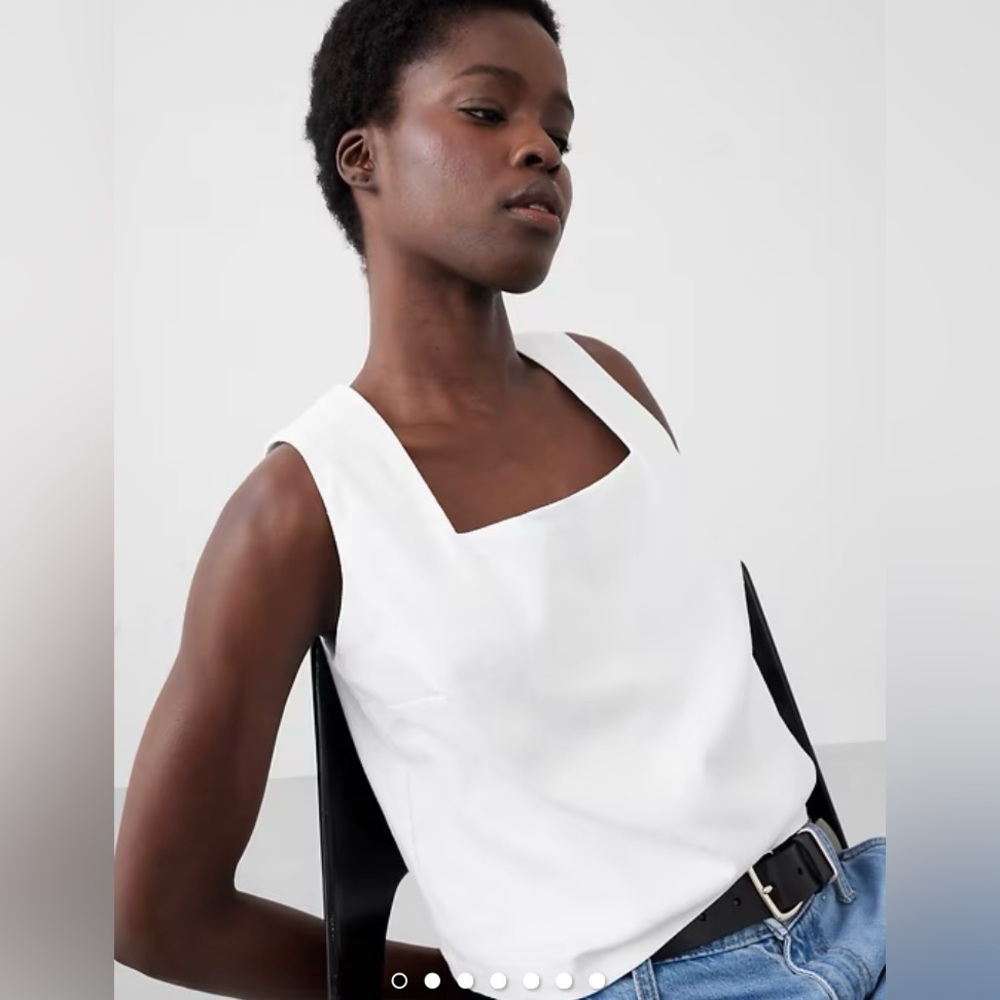 Banana Republic NWT Size XL Linen Blend Square Neck Top in White